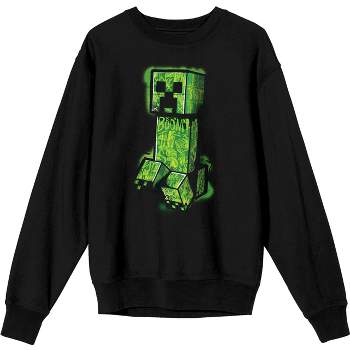 Minecraft Creeper Trap Graphics Men's Black Long Sleeve Crew Sweatshirt-XXL