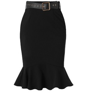 Allegra K Women's Fishtail High Waisted Peplum Midi Bodycon Skirt with Belt - 1 of 4