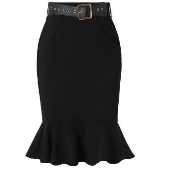 Allegra K Women's Fishtail High Waisted Peplum Midi Bodycon Skirt with Belt