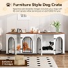 Acekool 71" Double Dog Crate Furniture with Removable Divider, Cushions, 4 Doors, TV Stand for 2 Large Dogs, White/Brown - 2 of 4