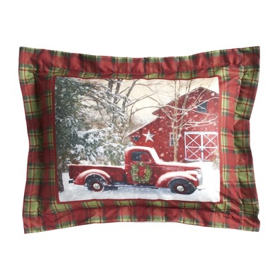 Lakeside Home for the Holidays Red and Green Plaid Holiday Truck Pillow Sham