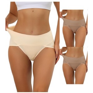 Allegra K Women's Hi-Cut Ribbed High Waist Tummy Control Available in Plus Size Briefs Multicolored - 1 of 4