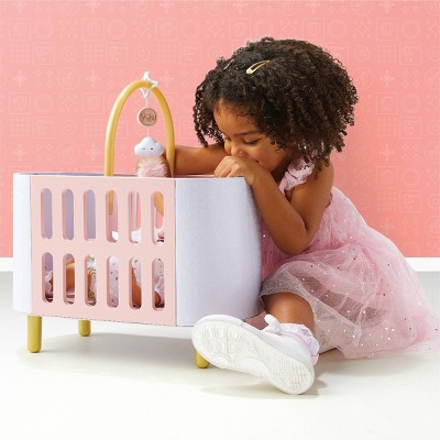 Pink and White Faux Fur Baby Doll Crib with Play Mat