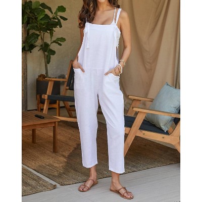 Women's Linen Overalls With Adjustable Tie Strap - Milio Milano