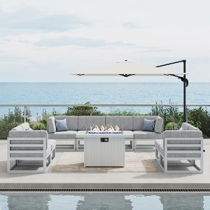 LayinSun 9-Piece Large Outdoor Modular L-Shaped Sectional Set with Propane Fire Pit Table - 1 of 4