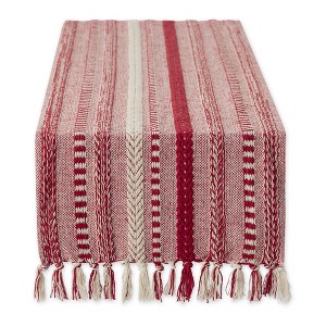Design Imports  Braided Stripe Jacquard Fringe Table Runner, 15X108", Wine - 1 of 4