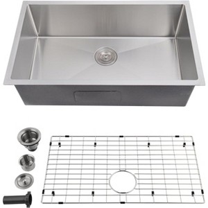 Undermount Kitchen Sink, Stainless Steel Single/Double Bowl Bar/Prep Sink, Includes Basket Strainer & Drying Rack - 1 of 4