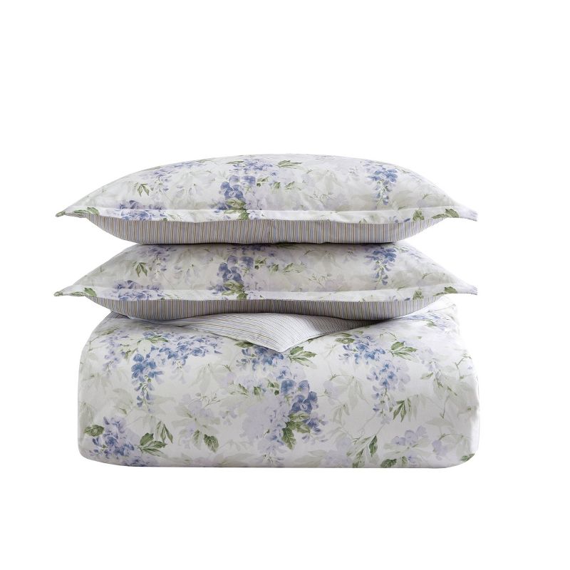 Laura Ashley 3pc Wisteria Full/Queen Microfleece Duvet Cover Set Gray, 5 of 10