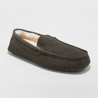 mens moccasin slippers black