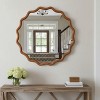 30 in. Natural Wood Color Wavy Round Solid Wood Frame Wall Mirror for Bathroom Vanity, Wooden Farmhouse Decorative Mirror for Home - 3 of 4