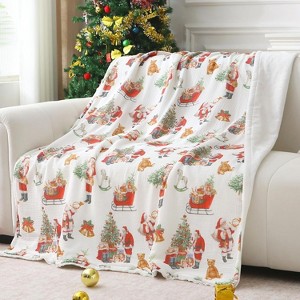 Lomsoe Christmas Print Throw Blanket Flannel Blankets, Soft Throw Blanket for Couch and Bed, Christmas Tree Santa Claus Decorative Blanket - 1 of 3