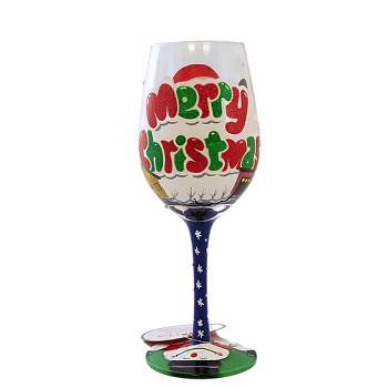 Enesco 9.0 Inch Go Big This Christmas Hand Painted Wine Glass Wine Glasses