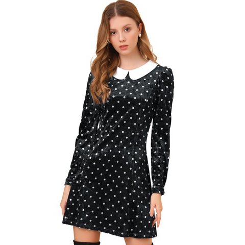 Женские платья INSPIRE CHIC Women's Vintage Polka Dots A-line Peter Pan Collar Cute Velvet Dress Medium Black