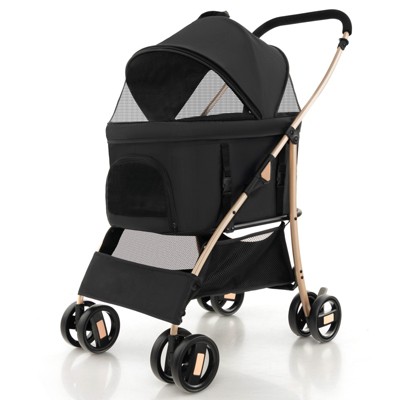 Black and Gold 3-in-1 Pet Stroller with Adjustable Canopy