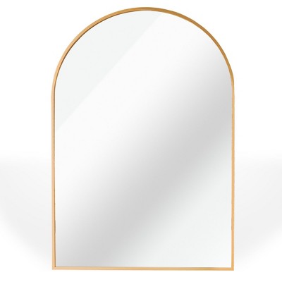 GlasFlength Decorative Wall Mirrors Elegant Arched Mirror with Metal Frame Simple Design for Bathroom and Living Spaces, Gold, 32"*24"*1.1"