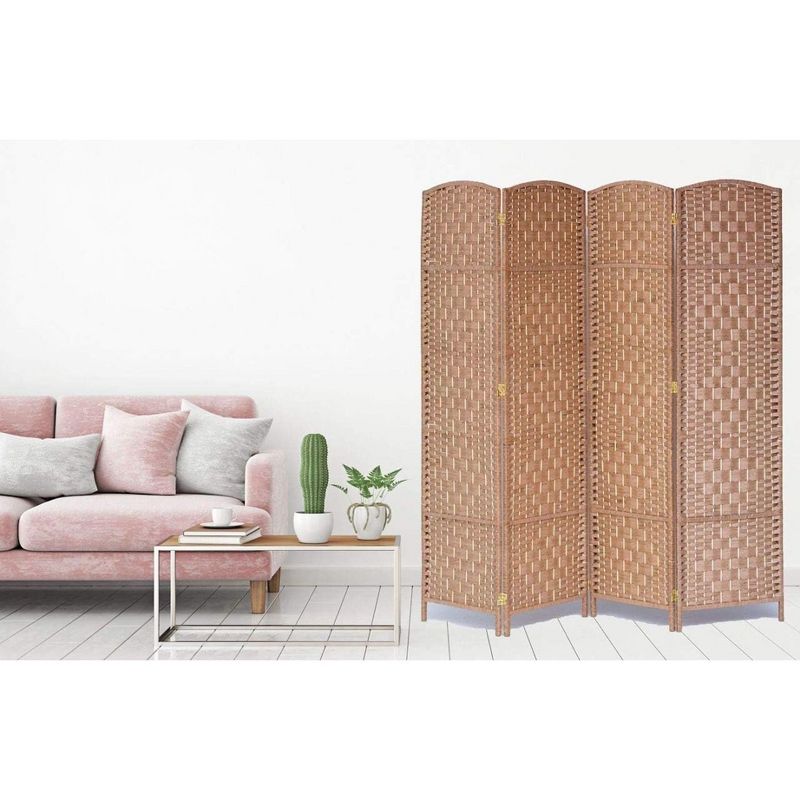 Room Divider Diamond Weave Bamboo Fiber Privacy Partition Screen, 2 of 3