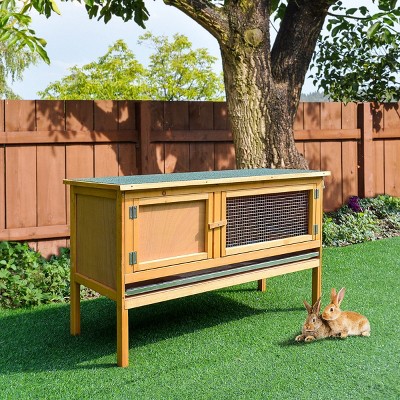 Wooden Rabbit Hutch Bunny Cage with Waterproof Roof,Elevated Indoor Outdoor Small Animal House with Ventilated Mesh Door - LAOTIES