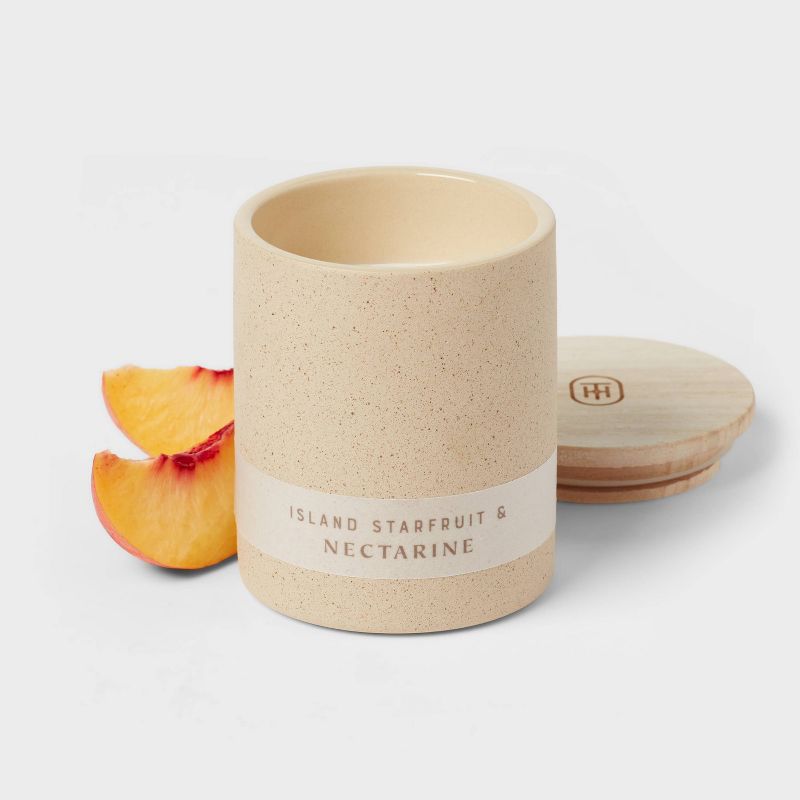 6oz Matte Textured Ceramic Wooden Wick Candle Ivory/Island Starfruit and Nectarine - Threshold&#8482;, 4 of 7