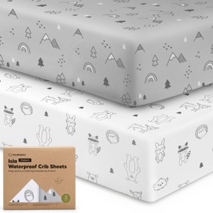KeaBabies Isla Waterproof Crib Sheets for Boys, Girls, 2pk Baby Fitted Crib Sheet, Waterproof Crib Mattress Protector Sheets - 1 of 4