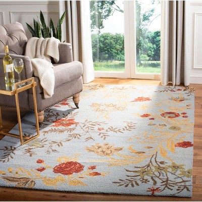 Blue Floral Hand-Tufted Wool 4' x 6' Area Rug