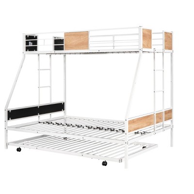 NicBex Twin Over Full Bunk Bed with Guardrail and Trundle,Metal Twin Loft Bed with 2 Side Built-In Ladders,Noise Reduced Bunk Beds for Bedroom