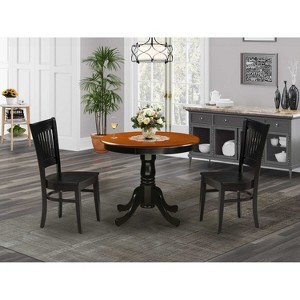 HomeStock 3-Piece Dining Room Set- 2 Kitchen Chair and Modern Dining Room Table - Wooden Seat and Slatted Chair Back - Black Finish - 1 of 3