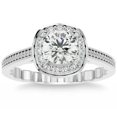 Pompeii3 1 1/3Ct Cushion Halo Moissanite Diamond Engagement Ring White Yellow Rose Gold