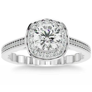 Pompeii3 1 1/3Ct Cushion Halo Moissanite Diamond Engagement Ring White Yellow Rose Gold - 1 of 4