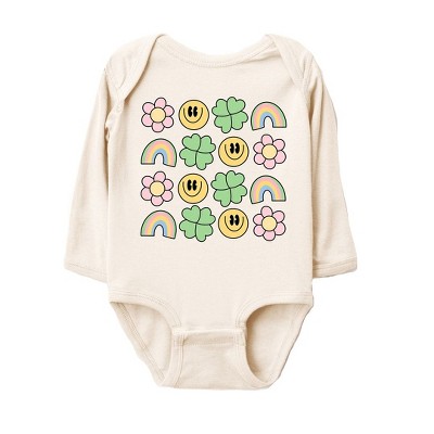 The Juniper Shop Smiley Clover Daisy Baby Long Sleeve Bodysuit