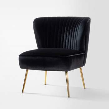 Quentin Velvet Accent Side Chair with Golden Metal Base | Karat Home