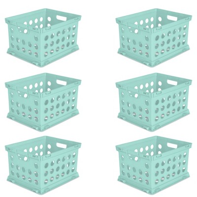 Sterilite Stackable File Storage Crate Organizers with Integrated Handles for Home, Office, Dorm, and Utility Areas, Teal (6 Pack)