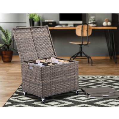 Tan Mobile Synthetic Rattan Legal Size File Cabinet with Wheels