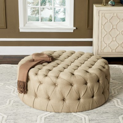 Charlene 39" Gold Tufted Round Cocktail Ottoman