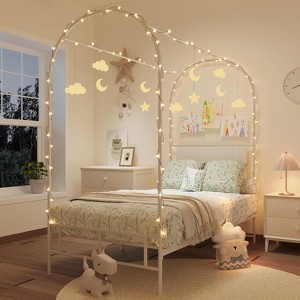 Kids Canopy Bed Frame with Headboard & Footboard, Upholstered Twin Bed Frames with Arched Mosquito Net Poles,Sturdy Metal Slats,No Box Spring Needed - 1 of 4
