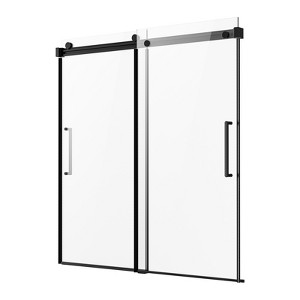 VEVOR Frameless Sliding Bathtub Door, 56-60 in.W x 60 in.H,Frameless Double Sliding Tub Door with 5/16 in  Tempered Glass and Handle, Black &Clear - 1 of 4