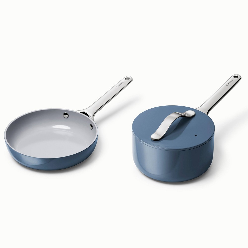 Caraway Home 2pc Ceramic Nonstick Mini Fry Pan and Mini Sauce Pan Set Navy