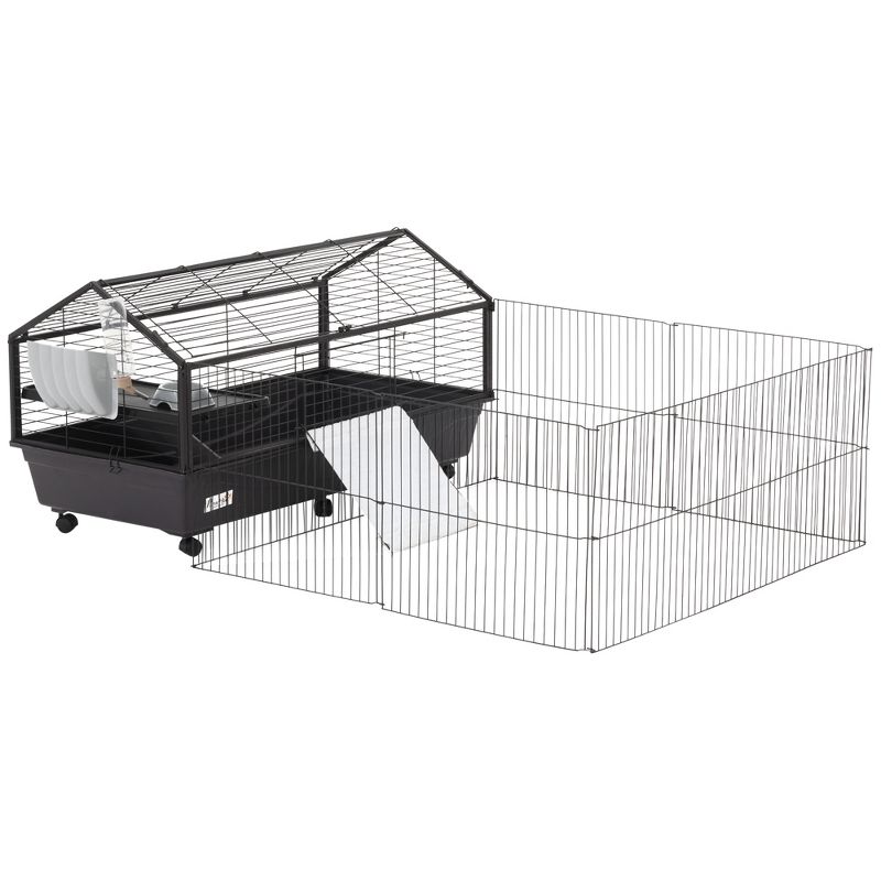 PawHut Small Animal Cage Bunny Playpen with Main House and Run for Rabbit, Guinea Pigs, Chinchilla for Indoor and Outdoor, 1 of 11