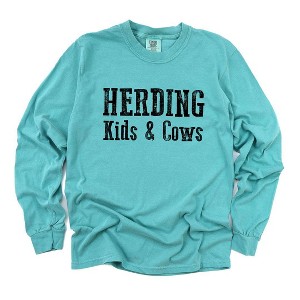 Simply Sage Market Women's Herding Kids and Cows Long Sleeve Garment Dyed Tee - 1 of 4