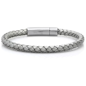 Steeltime Men's genuine leather 8.5" braided bracelet push n pull closure. Color Options: Black, Brown, Red, Blue - 1 of 3