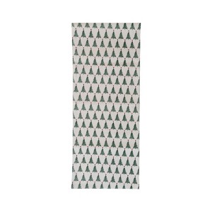 Storied Home Stonewashed Cotton Printed Table Runner with Christmas Tree Pattern, Natural, Green and Red - 1 of 2