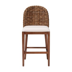 bali & pari Denver Acacia Wood and Seagrass Counter Height Barstool White/Walnut Brown: Upholstered Polyester, Fixed Seat - 1 of 4