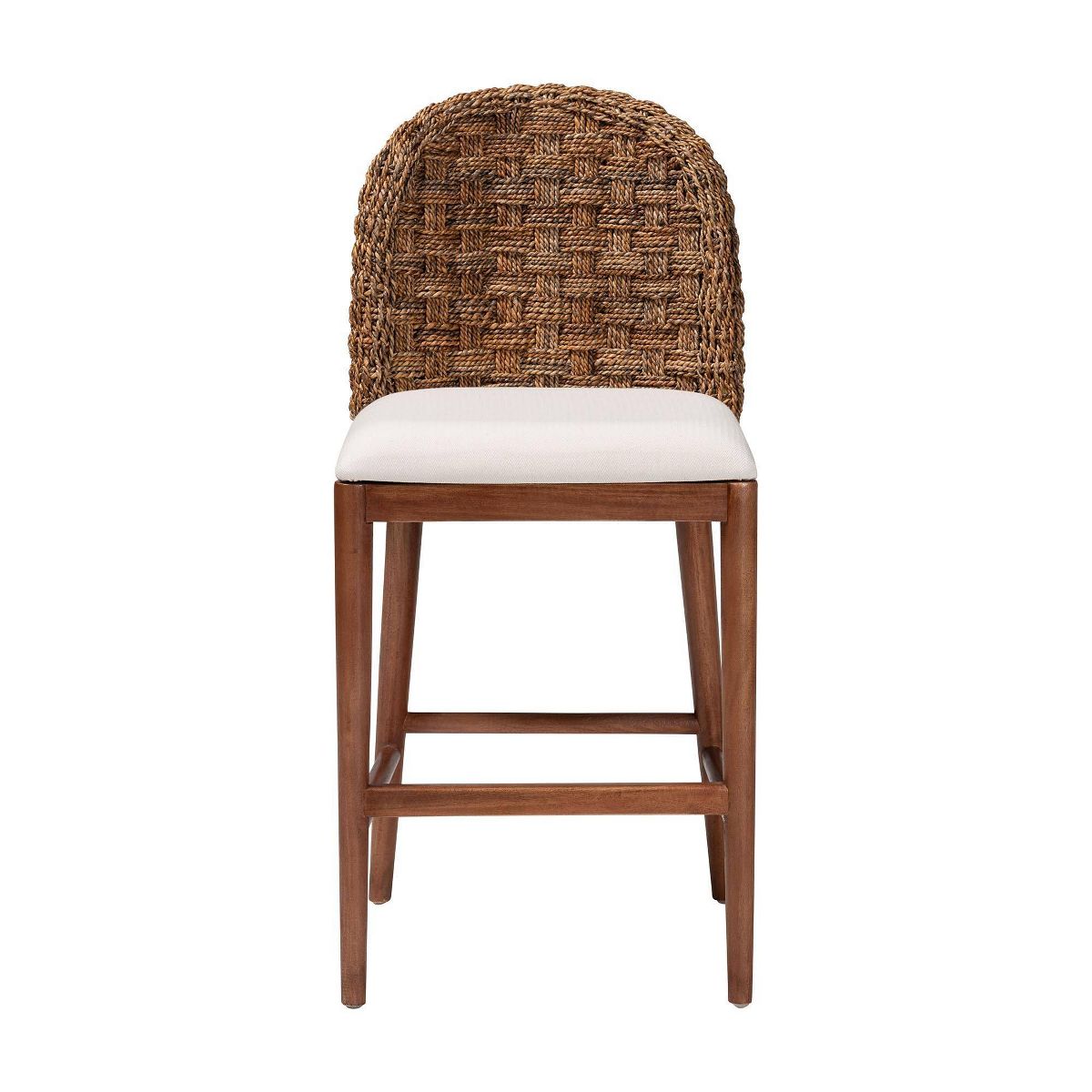 bali & pari Denver Acacia Wood and Seagrass Counter Height Barstool White/Walnut Brown: Upholstered Polyester, Fixed Seat