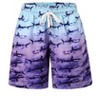 Boys Board Shorts Funny Graphic Swim Trunks Shark Pattern Bathing Suits Running Sports Swimwear Swimsuit for Beach Holiday 9-10 Years Purple - 3 of 4