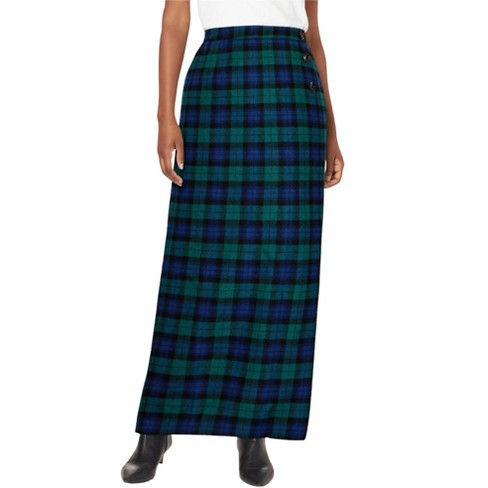 Midi Plaid Skirt Green. Flared Tartan Skirt Knee Length. Skirt for