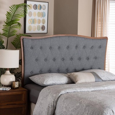 Baxton Studio King Nikita Fabric And Wood Headboard Gray/walnut Brown ...