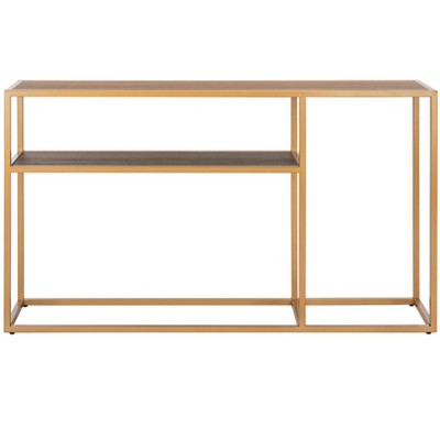 Transitional Walnut & Gold Rectangular Console Table with Storage