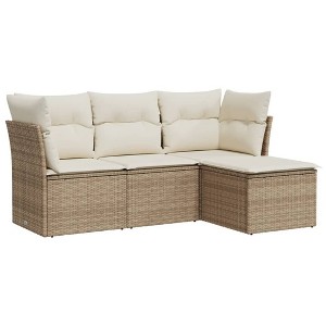 vidaXL 4 Piece Patio Sofa Set with Cushions Poly Rattan - Beige and Cream Without Table - 1 of 4