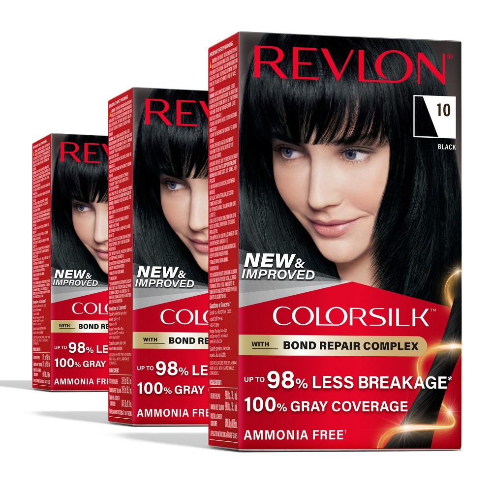 Photos - Hair Dye Revlon ColorSilk Permanent Hair Color with Bond Repair Complex - 10 Black - 13.2 fl oz/3ct 