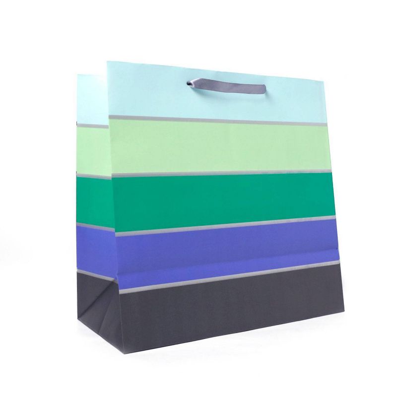 Square Simple Striped Gift Bag with Foil Green/Blue/Black - Spritz&#8482;, 3 of 4