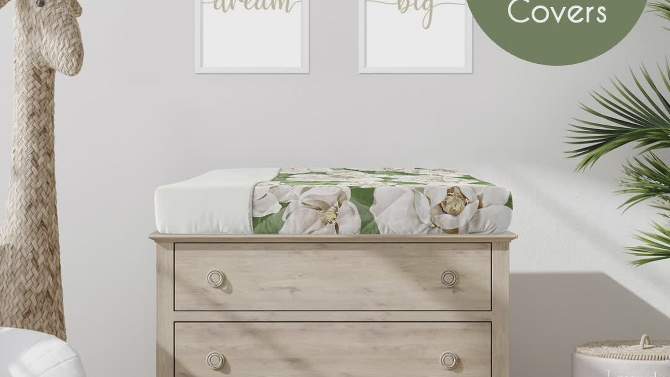 Sweet Jojo Designs Girl Baby Crib Bedding Set - Watercolor Magnolia Green Ivory and Taupe 4pc, 2 of 8, play video